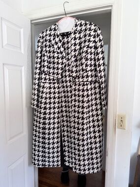 Lily & Taylor Couture Black & White Houndstooth Long Coat Jacket and dress
